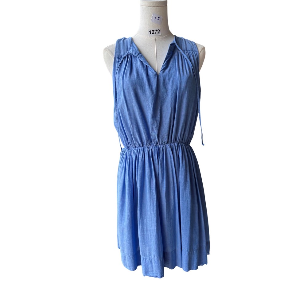 Banana Republic Womens Blue Sleeveless Dress Size 6 Rayon Lyocell Tie Neck Mini